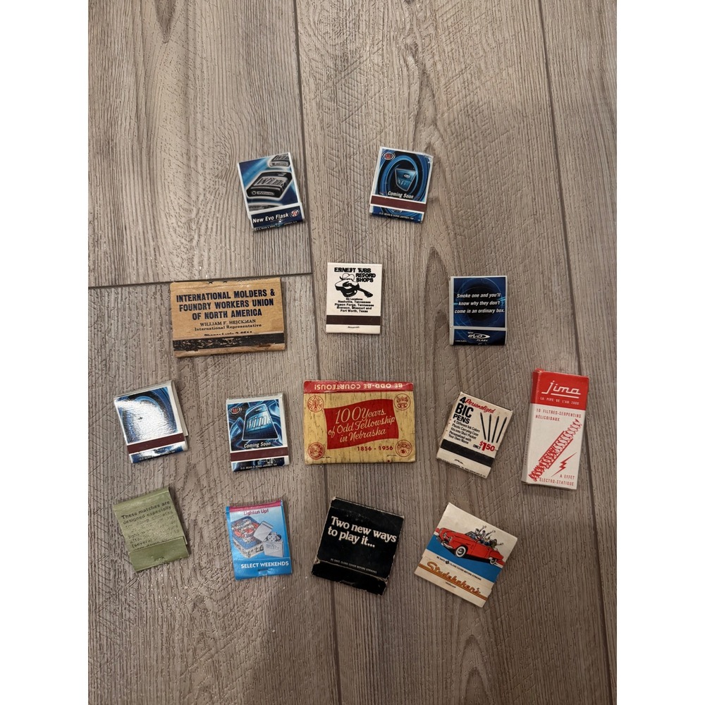 Vintage Matchbook Collection Lot 13pc Odd Fellows Nebraska Union Studebaker EVO
